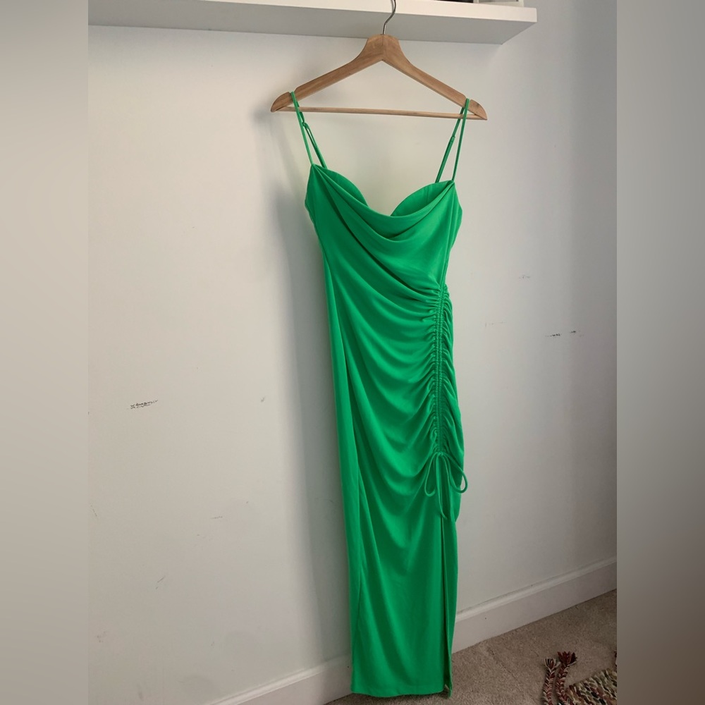 Zara Green Draped Fitted Midi Dress